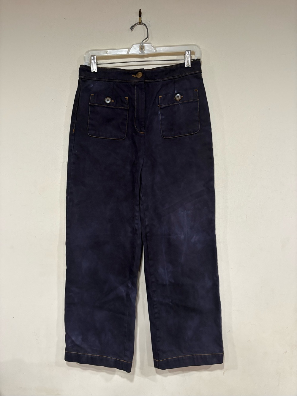 Sezane high rise pocket front wide leg purple dyed jeans size 38